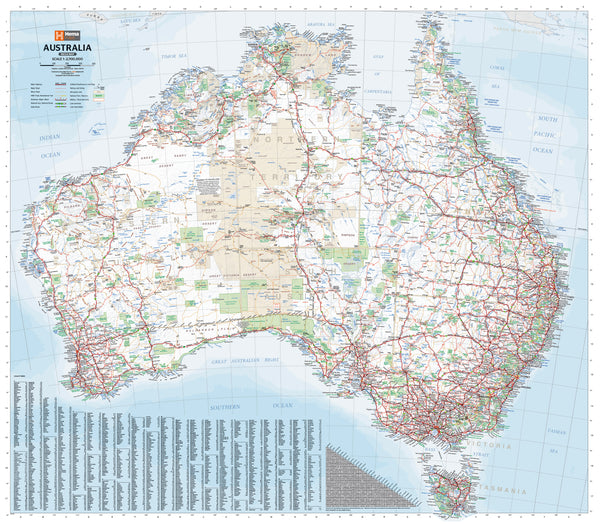 Map of Australia with roads and regions, featuring National Geographic logo.