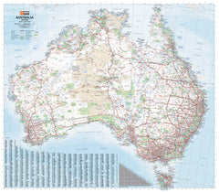 Map of Australia with roads and regions, featuring National Geographic logo.