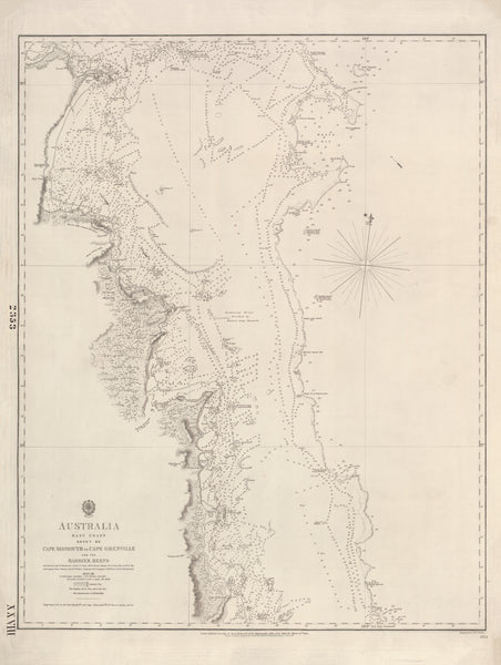 Australia — East Coast, Cape Sidmouth to Cape Grenville & the Barrier Reefs (1843–48) — vintage historical map reproduction