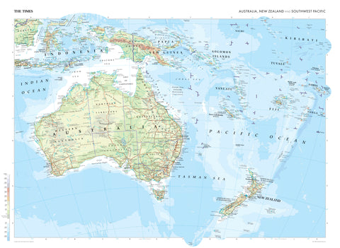 Australia, New Zealand & Southwest Pacific Wall Map from The Times