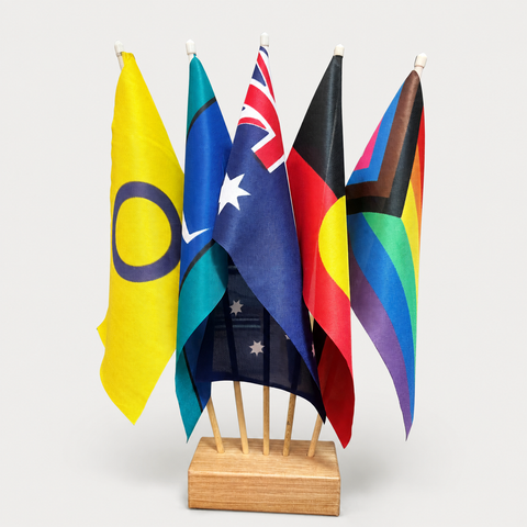 Australian / Aboriginal / TSI / Progress Pride & Intersex Desk Flag Set