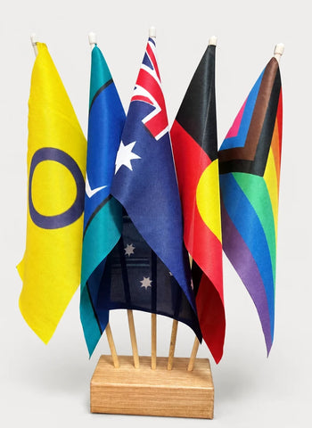 Australian / Aboriginal / TSI / Progress Pride & Intersex Desk Flag Set