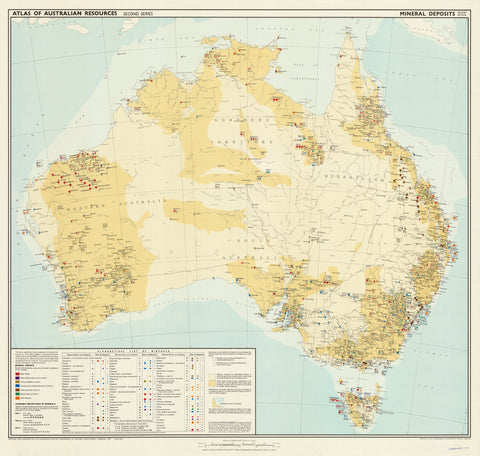 Australian Mineral Deposits Wall Map 1970