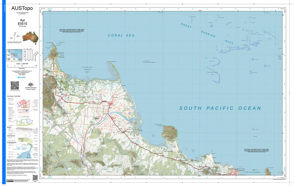 Ayr E5515 AUSTopo 1:250,000 Map | Mapworld