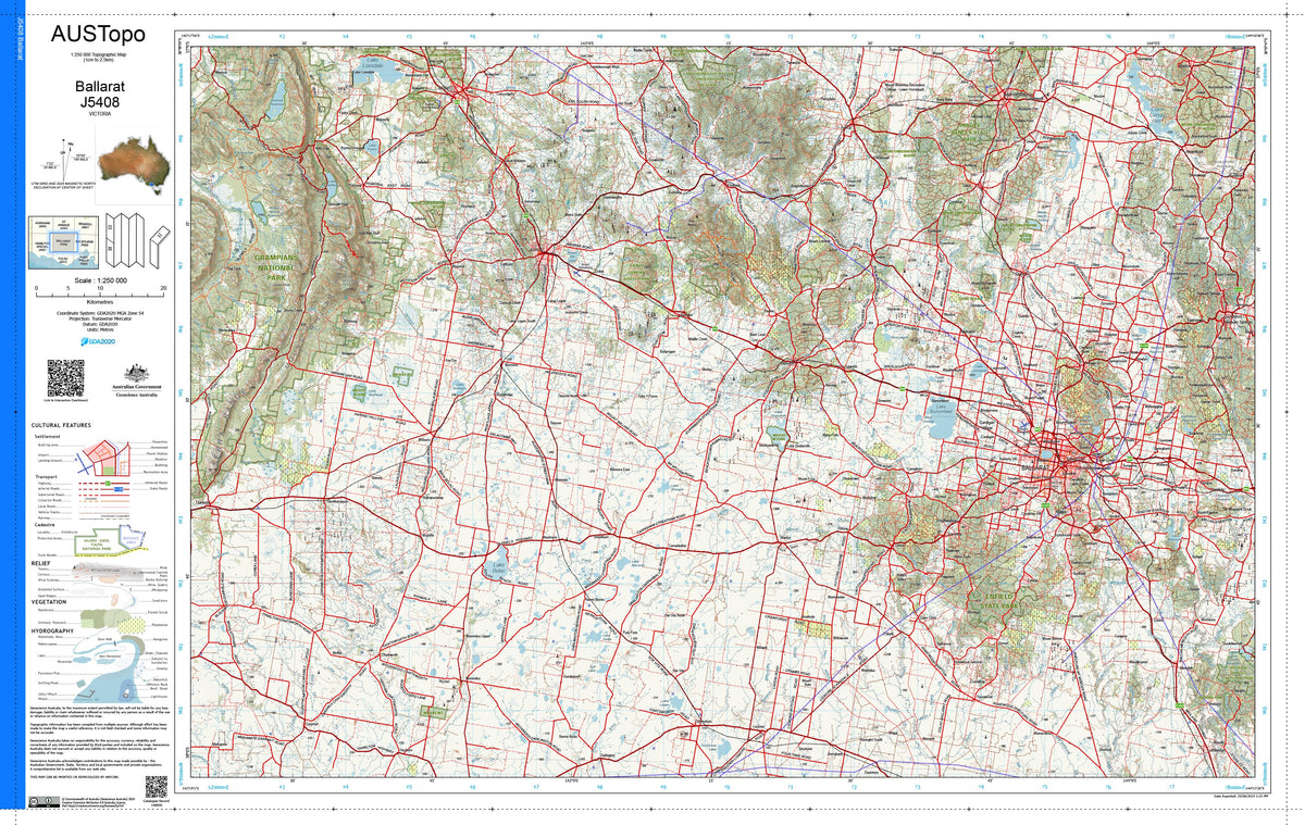 Ballarat J5408 AUSTopo 1:250,000 Map | Mapworld