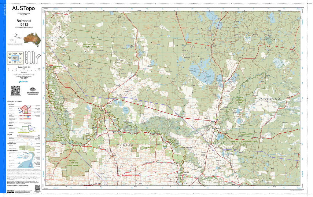 Balranald I5412 AUSTopo 1:250,000 Map | Mapworld