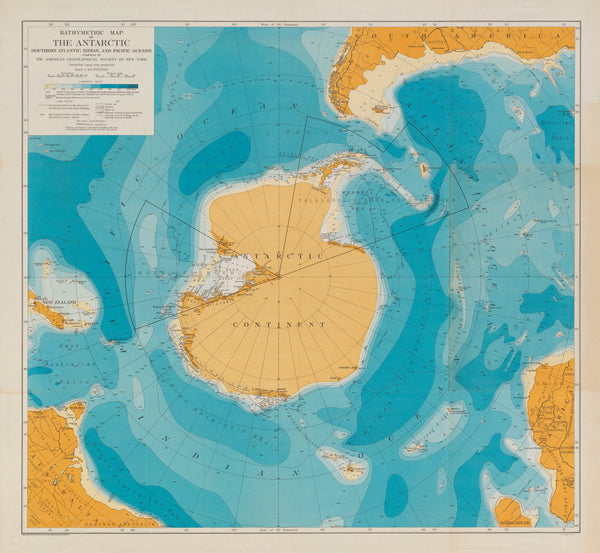 Bathymetric Wall Map of the Antarctic (Southern Atlantic, Indian, and Pacific Oceans) 1929