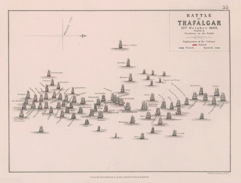 Battle of Trafalgar, 21 October 1805, (Plate 2) Positions in the Batlle by William Blackwood and Sons