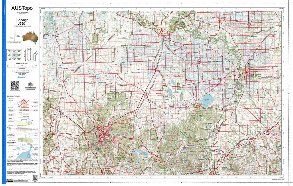 Bendigo J5501 AUSTopo 1:250,000 Map | Mapworld