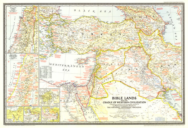 Bible Lands, and the Cradle of Western Civilization Wall Map - Published 1946 by National Geographic