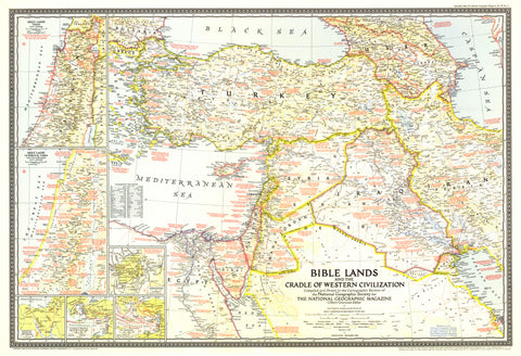 Bible Lands, and the Cradle of Western Civilization Wall Map - Published 1946 by National Geographic