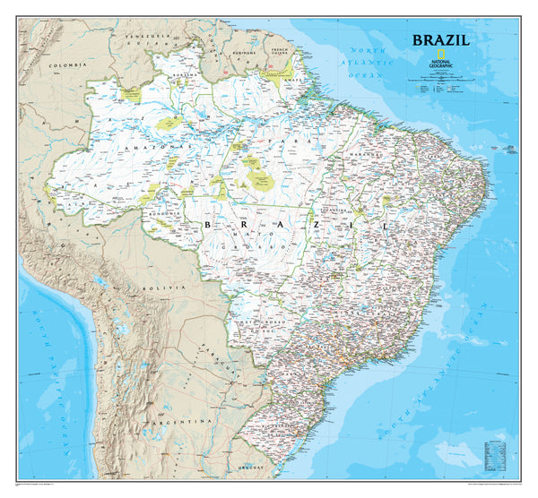 Brazil National Geographic 1040 x 965mm Wall Map