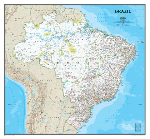 Brazil National Geographic 1040 x 965mm Wall Map