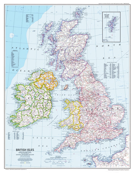 British Isles Wall Map - Published 1979 by National Geographic