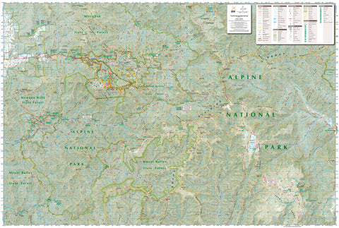 Map of Alpine National Park with detailed topography and labels.