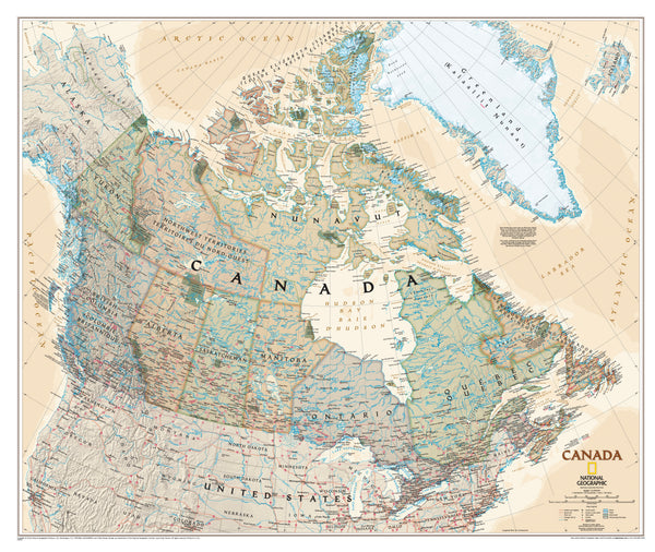 Canada Executive Antique Style National Geographic 965 x 813mm Wall Map