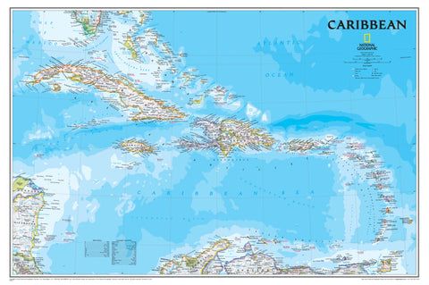 Caribbean National Geographic 914 x 610mm Wall Map