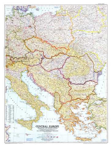 Central Europe Wall Map - Published 1951 by National Geographic