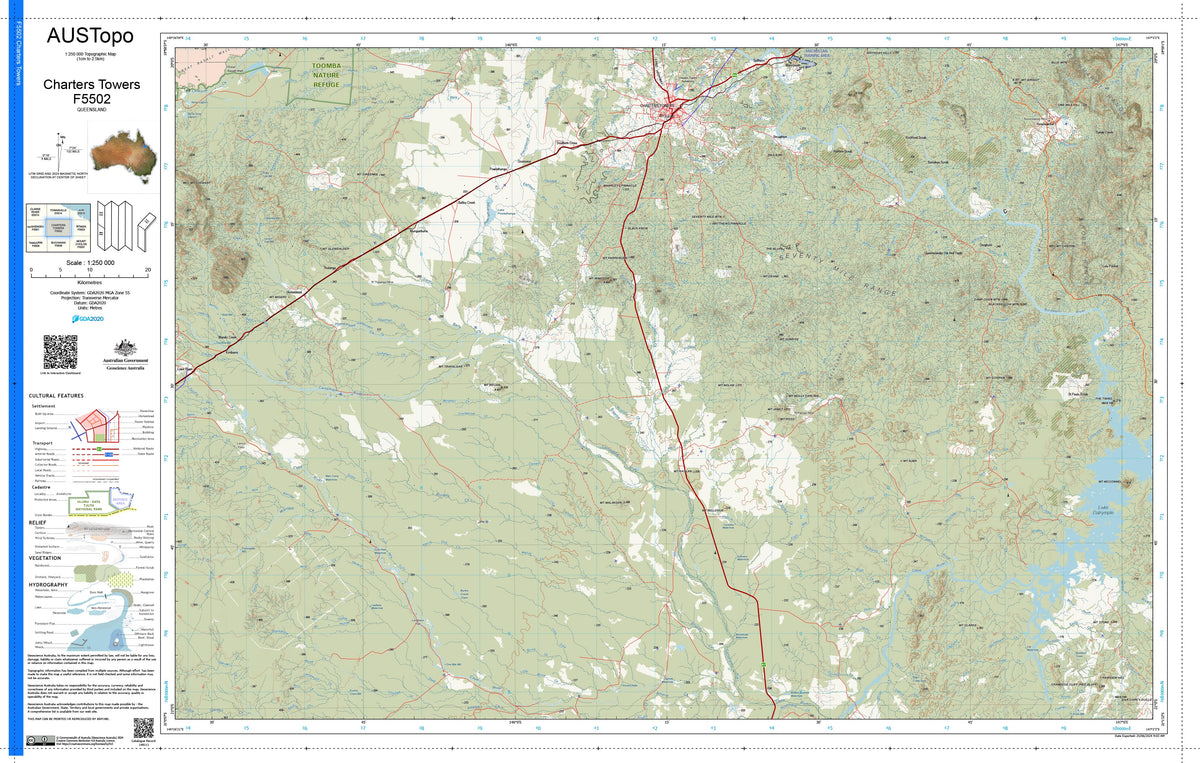 Charters Towers F5502 AUSTopo 1:250,000 Map | Mapworld