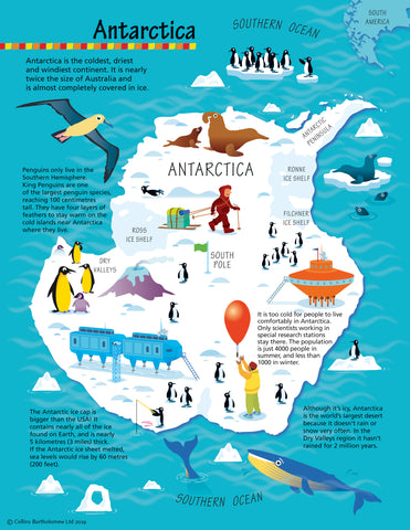Children's Antarctica Wall Map by Collins 570 x 738mm
