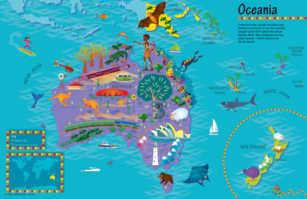 Children's Oceania Wall Map – Collins | Mapworld