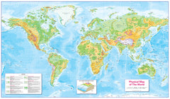 Physical map of the world with color-coded land and water features.