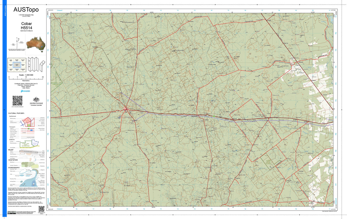 Cobar H5514 AUSTopo 1:250,000 Map | Mapworld