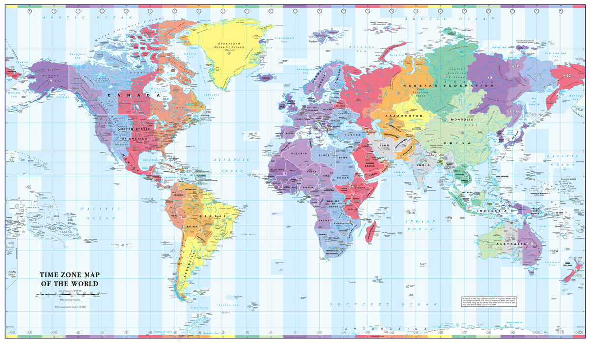 Colour Blind Friendly World Time Zone Wall Map | Mapworld