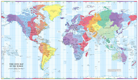 Colour Blind Friendly World Time Zone Wall Map 1022 x 595mm