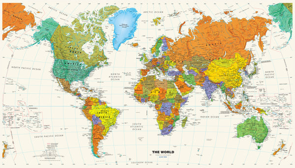 Contemporary World Wall Map (2024) 914 x 521mm