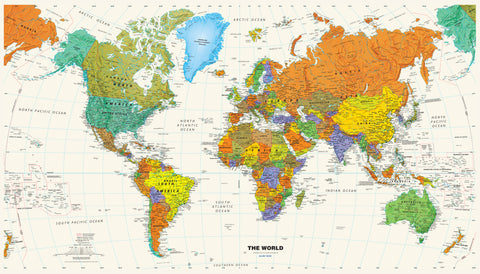 Contemporary World Wall Map (2024) 914 x 521mm