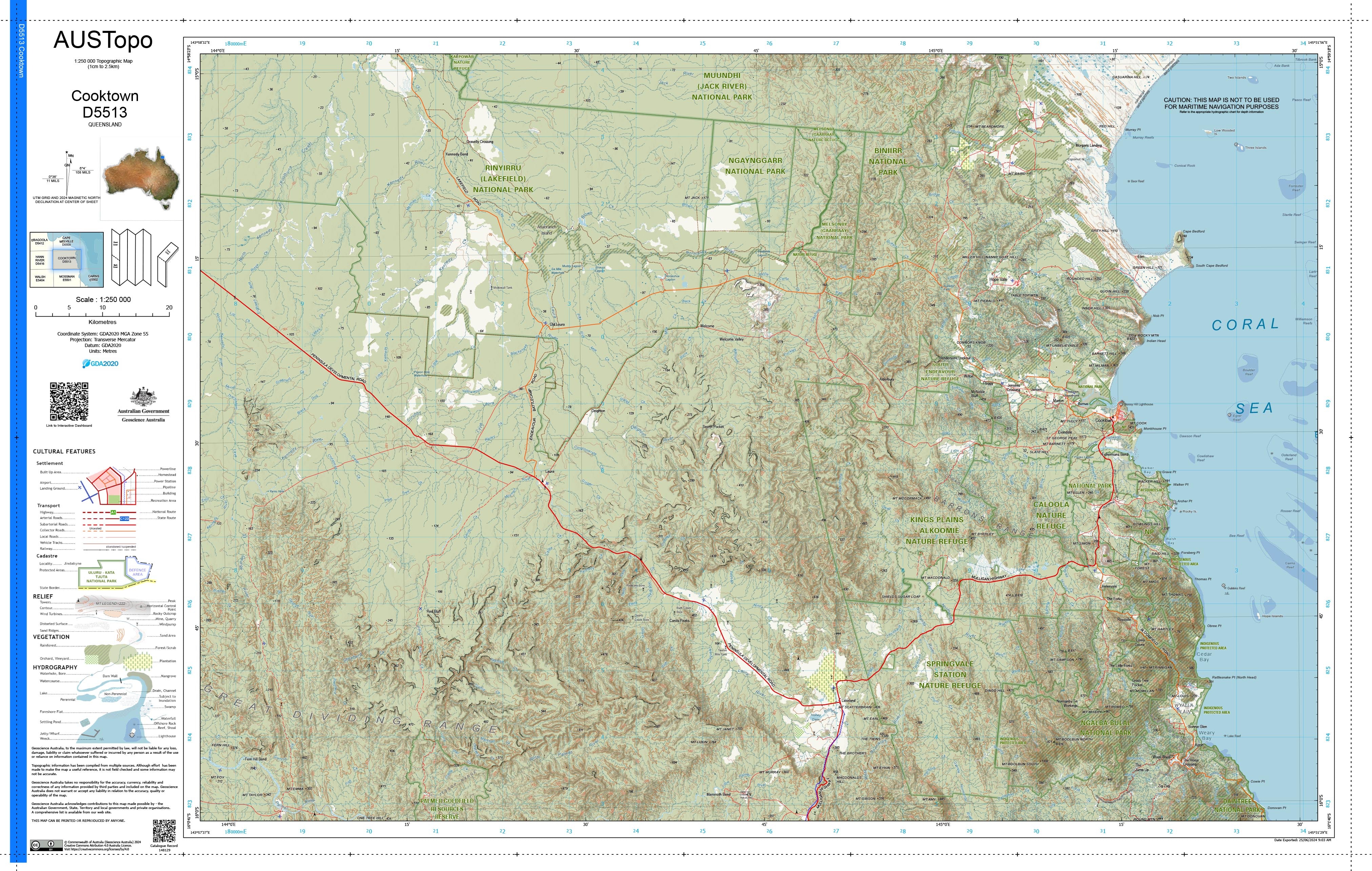 Cooktown Postcode Map Cooktown D5513 AUSTopo 1:250,000 Map | Mapworld