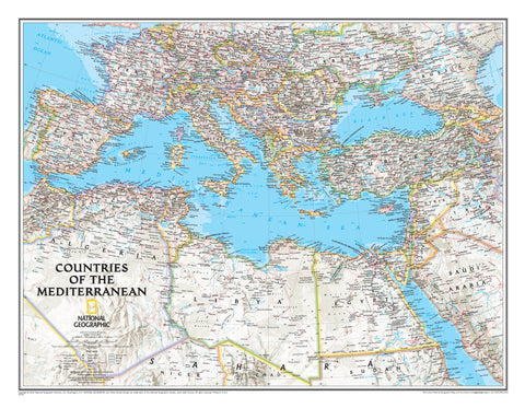 Countries of the Mediterranean National Geographic 768 x 597mm Wall Map