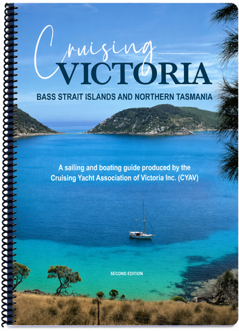 Book cover of 'Cruising Victoria' with a scenic image of Bass Strait Islands and Northern Tasmania.