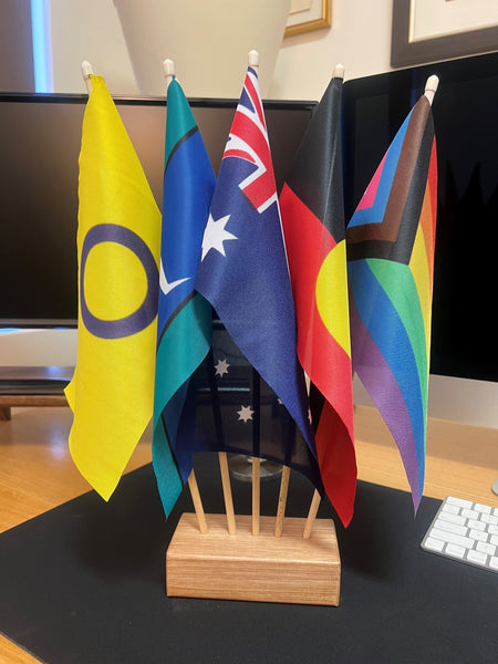 Australian / Aboriginal / TSI / Progress Pride & Intersex Desk Flag Set