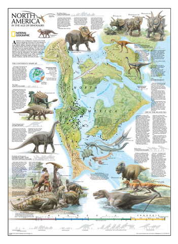 Dinosaurs of North America wall map – National Geographic | Mapworld