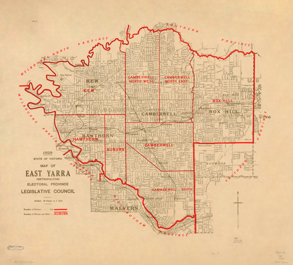 East Yarra Electoral Map, Victoria (1939) — map