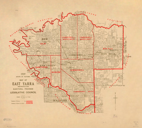 East Yarra Electoral Map, Victoria (1939)