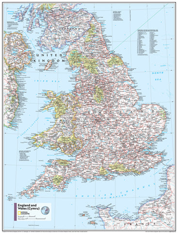 England Wales Atlas of the World, 11th Edition, National Geographic Wall Map