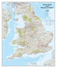 England & Wales Classic National Geographic 762 x 914mm Wall Map