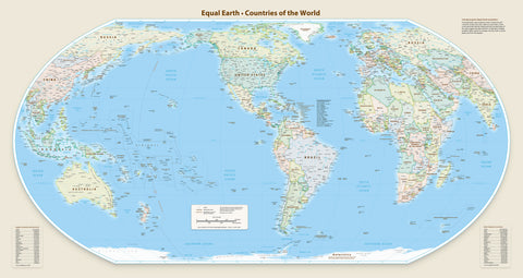 World Equal Earth Wall Map — Americas-Centred