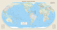 World Equal Earth Wall Map — Americas-Centred