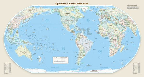 World Equal Earth Wall Map — Americas-Centred