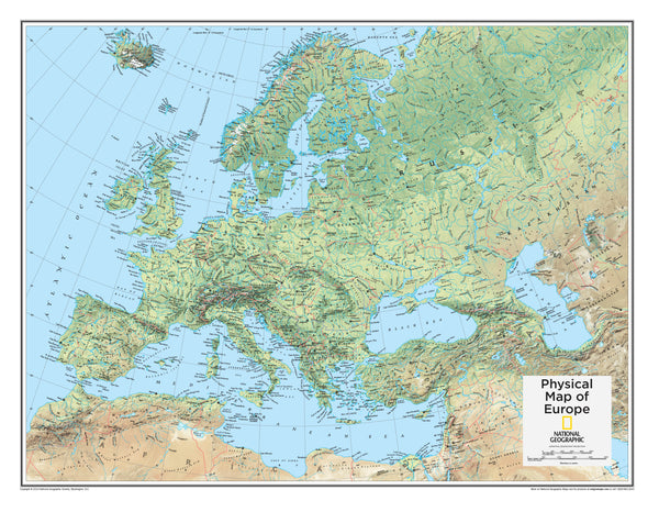 Europe Physical National Geographic 711 X 559mm Wall Map