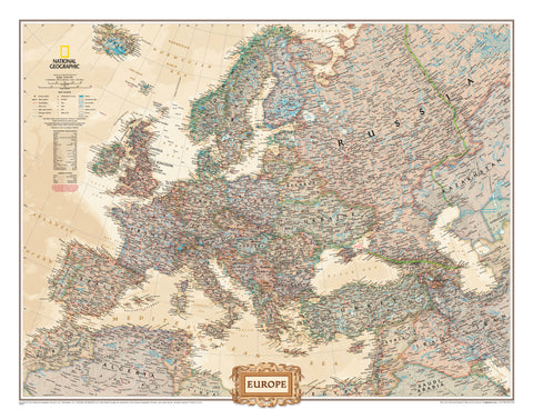 Map of Europe from National Geographic with a vintage design.