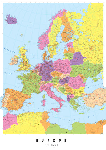 Colorful map of Europe with country boundaries