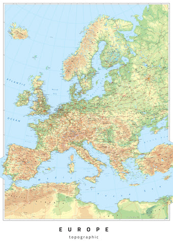 Europe Oxford Cartographers Topographic 594 x 841mm Wall Map