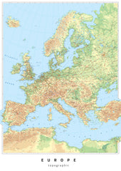 Europe Oxford Cartographers Topographic 594 x 841mm Wall Map