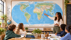 World Equal Earth Wall Map Physical — Africa-Centred