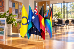Australian / Aboriginal / TSI / Progress Pride & Intersex Desk Flag Set